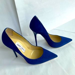 Jimmy Choo Electric Blue Suede Pump 5” Heel Size 39. NWOT